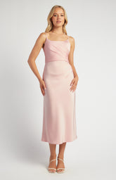 SOGNA COL Pleated Details Satin Midi Dress WDR717A